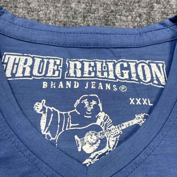 True Religion T Shirt Adult Size XXXL 3XL Mr Nice Guy Logo Blue V Neck - Picture 3 of 10